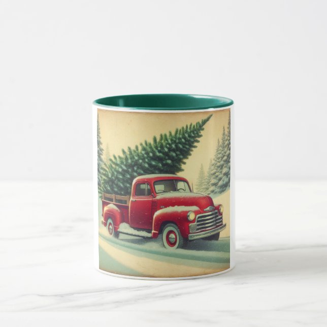 Mug Camion rouge vintage avec sapin de Noël (Centre)
