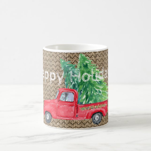 Mug Camion rouge vintage et arbres de vacances (Centre)