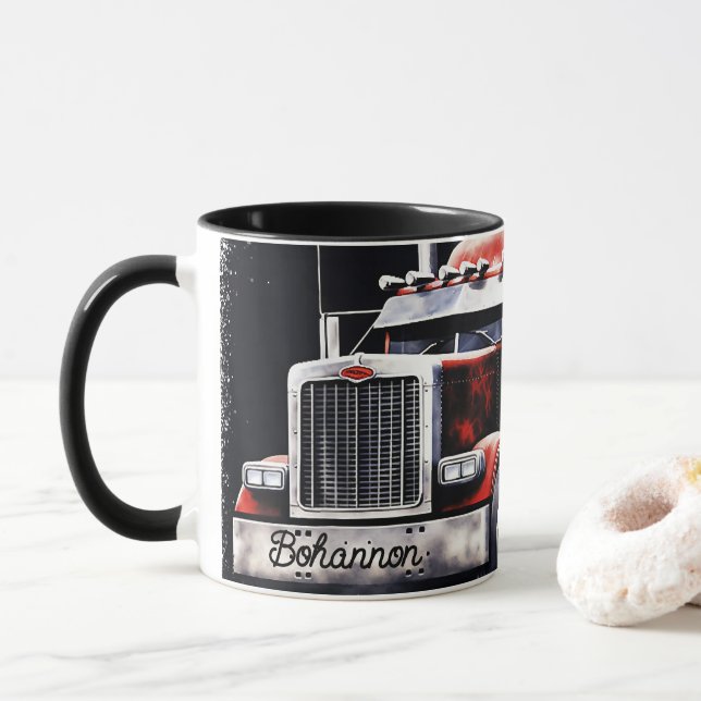 Mug Camion semi-remorque drapeau américain personnalis (Avec donut)