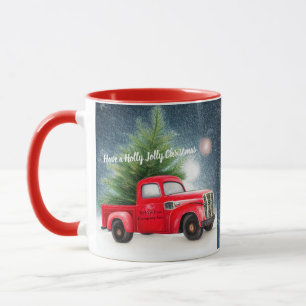 Mug Camion vintage rouge et arbre vacances sur mesure
