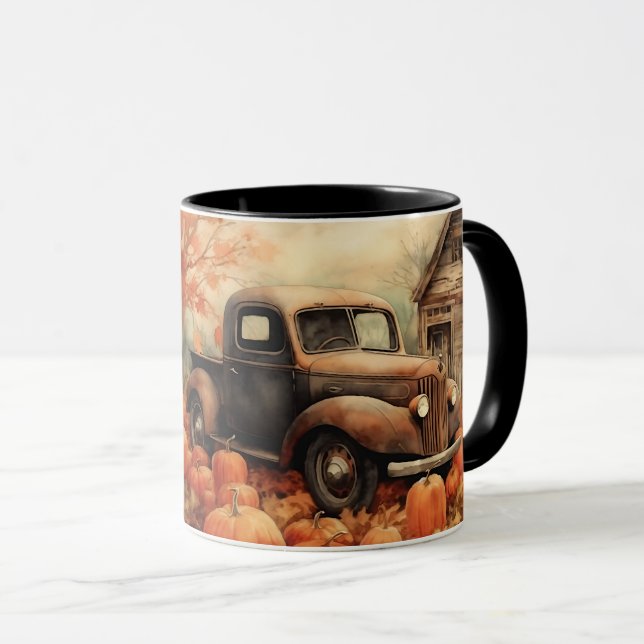 Mug Camionnette Rouillée Vintage et Citrouilles Automn (Devant droit)