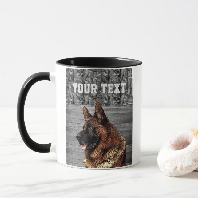 Mug Camo German Shepherd Chien race Nom animal (Avec donut)