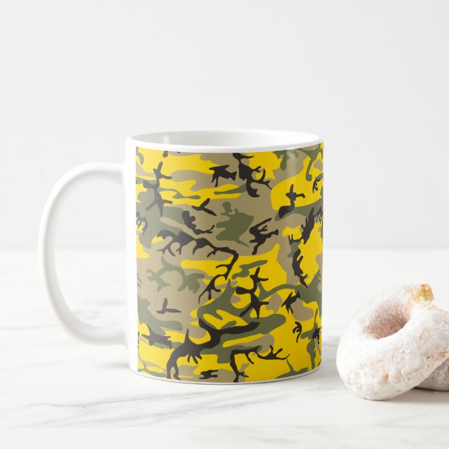 Mug Camouflage jaune et vert, Militaire, Armée (Avec donut)