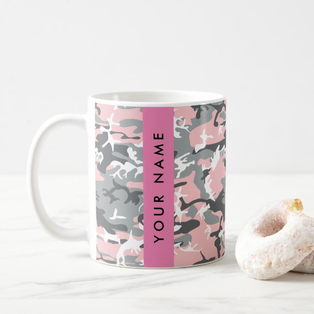 Mug Camouflage rose et gris Votre nom Personnalisez (Avec donut)