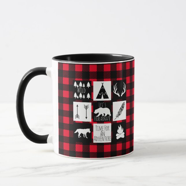 Mug Camp Rustic Woodland Animaux Buffalo Check Plaid (Gauche)