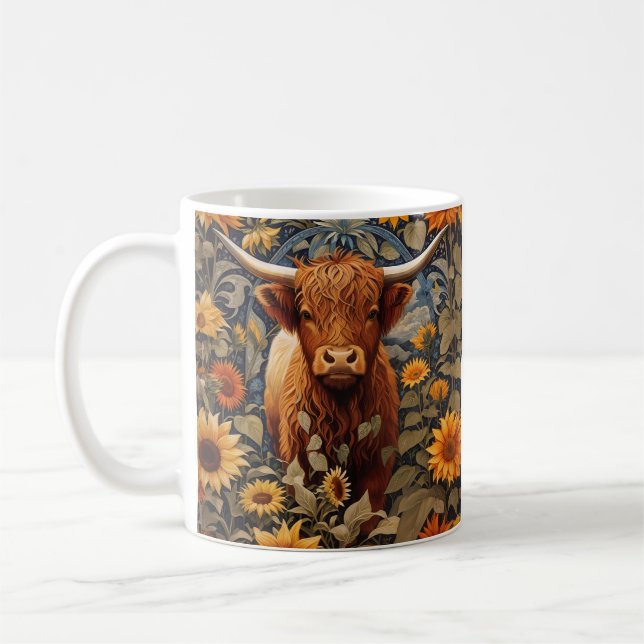 Mug Campagne rustique Highland Cow Sunflowers (Gauche)