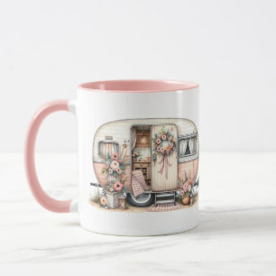 Mug Camper Boho avec couronne florale et pastels rose