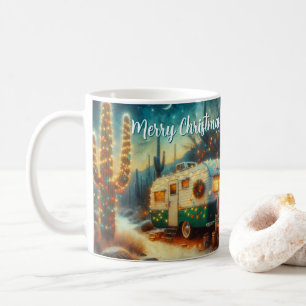 Mug Camper vintage Saguaro Cactus Noël bleu vert