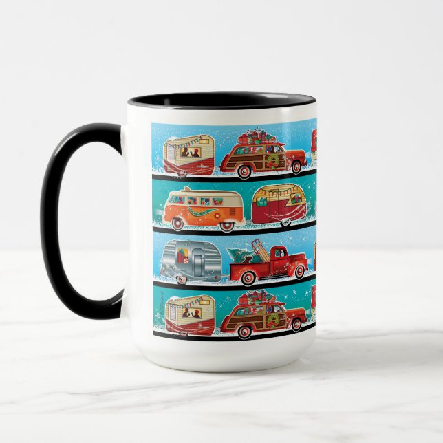 Mug Campeurs de Noël rétro + voitures classiques (Gauche)