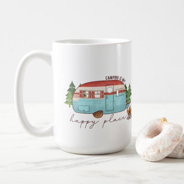 Mug Camping est mon endroit heureux (Avec donut)