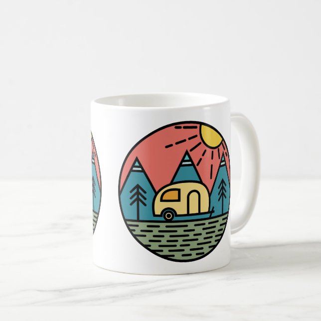Mug camping feu montagnes wanderlust, randonnée (Devant droit)