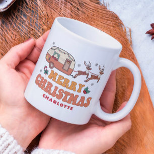 Mug Camping Joyeux renne de Noël Nom personnalisé