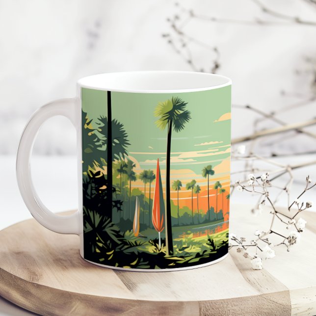 Mug Camping Rétro Bois Coucher de soleil (Créateur téléchargé)