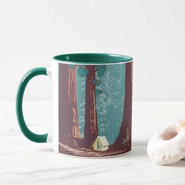 Mug Camping sous tente dans le parc national de Sequoi (Avec donut)