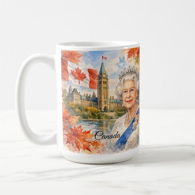 Mug Canada. Reine Elizabeth II. Historique. (Gauche)
