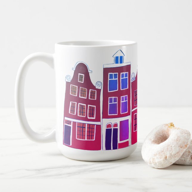 Mug Canal Houses Row Amsterdam Hollande Pink (Avec donut)