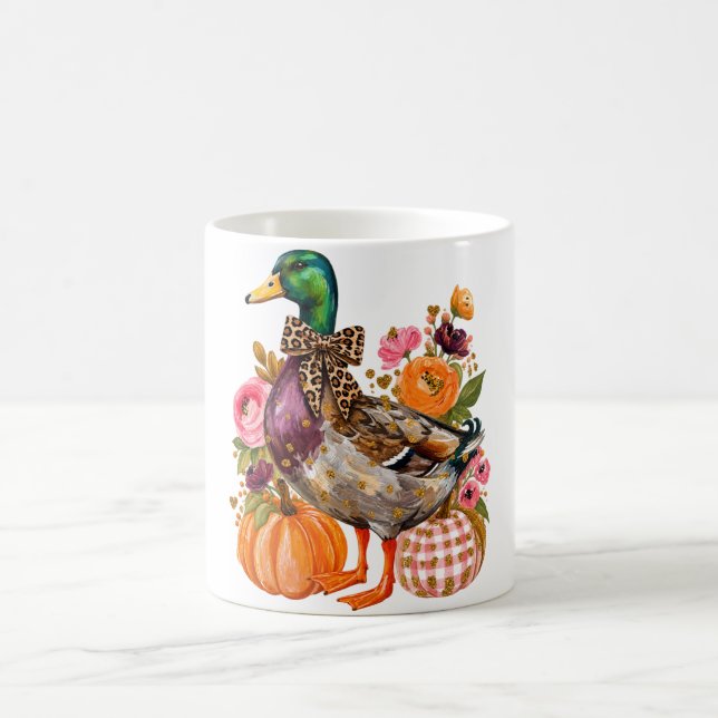 Mug Canard colvert préppy d'automne à nœud léopard et  (Centre)