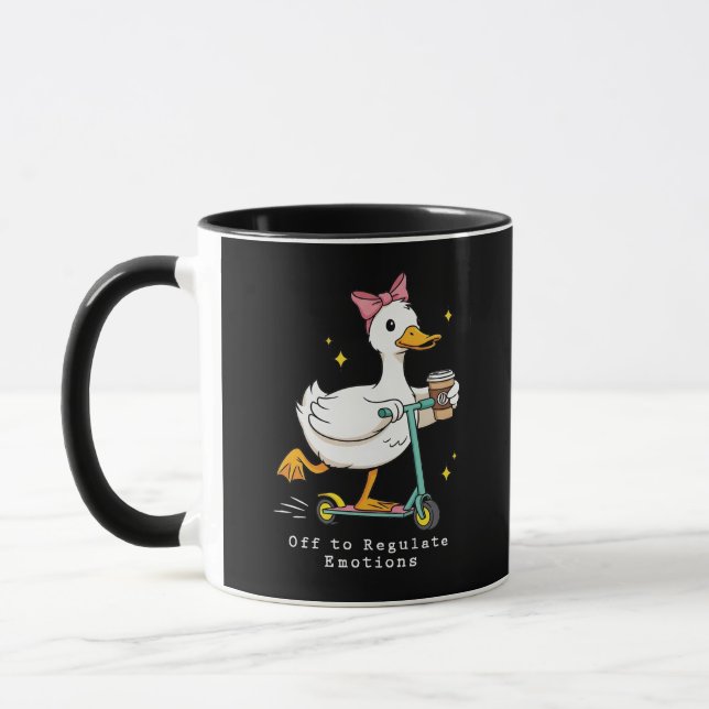 Mug Canard régulateur d'émotions sur un scooter (Gauche)