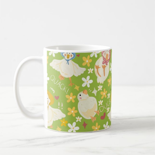 Mug Canard vert mignon & motif sans couture de fleur d (Gauche)