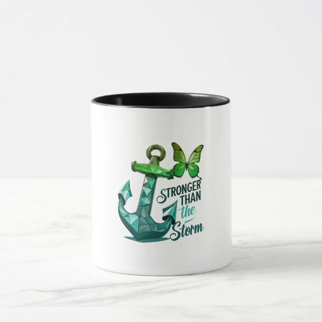 Mug Cancer awareness breast phrase Stronger Than Storm (Centre)