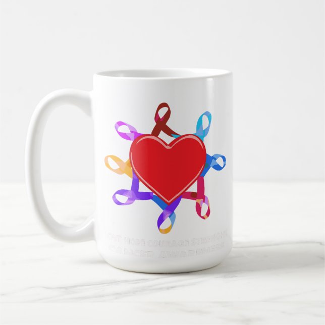 Mug Cancer Awareness Heart Ribbon | Love Hope Courage  (Gauche)
