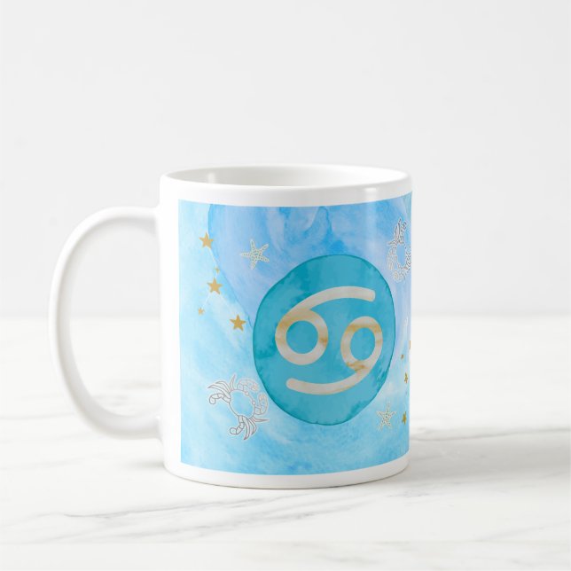 Mug Cancer Blue Aquarelle Astrologie Zodiac Sign Musiq (Gauche)
