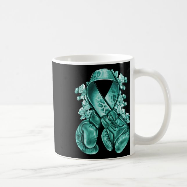Mug Cancer de l'ovaire Ruban Turquoise avec gants de b (Droite)