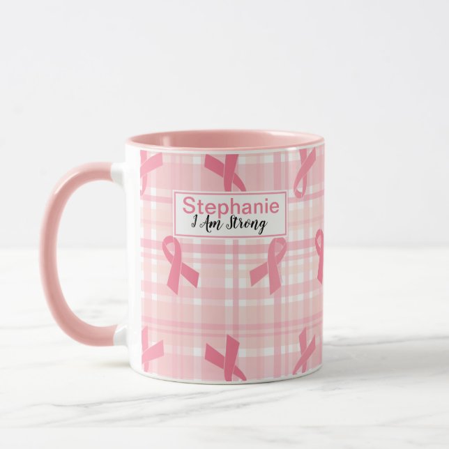 Mug Cancer du sein Pink Ribbon Plaid Motif (Gauche)
