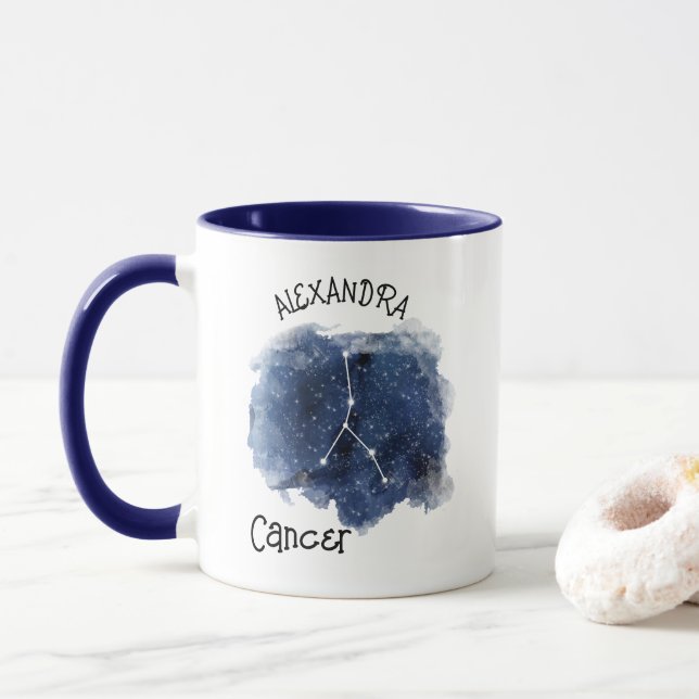 Mug Cancer Stress Night Constellation Nom personnalisé (Avec donut)