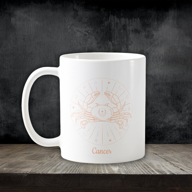 Mug Cancer Zodiaque Ligne d'Art Blanc Pêche (Créateur téléchargé)