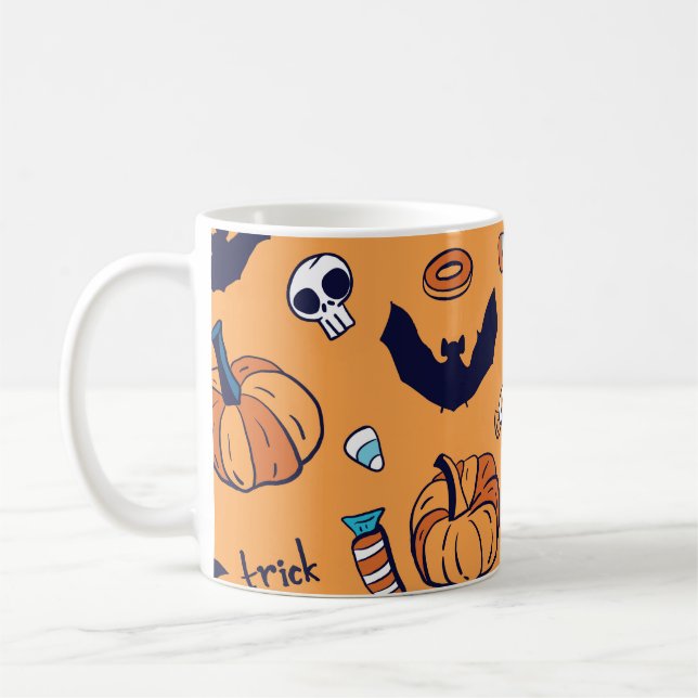 Mug Candy Crâne Citrouille chauve Motif sans couture. (Gauche)