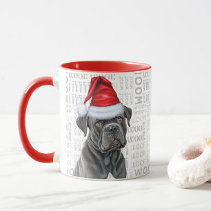 Mug Cane Corso Dog Père Noël sur Woof Arrière - plan