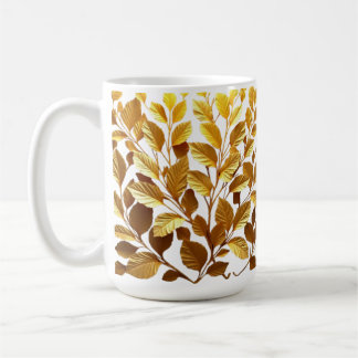 MUG CANECA BRANCA CLÁSSICA - FOLHINHAS/TOM OURO