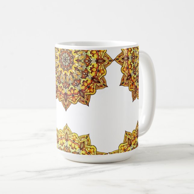 MUG CANECA BRANCA CLÁSSICA - MANDALA TOM/OURO (Devant droit)