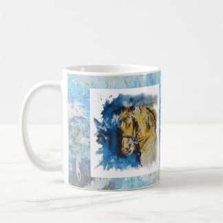 Mug Caneca pintura "Cavalo" com fundo em manchas azuis