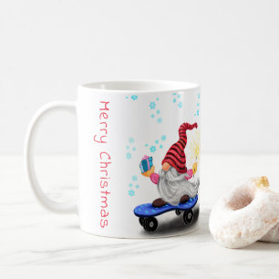 Mug Canette de café de Noël Gnome de patinage avec cad