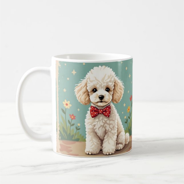 Mug Caniche blanc adorable avec noeud papillon (Gauche)