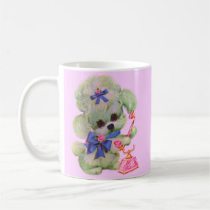 Mug caniche mignon avec téléphone rose