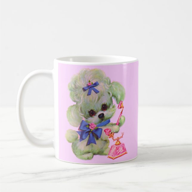 Mug caniche mignon avec téléphone rose (Gauche)