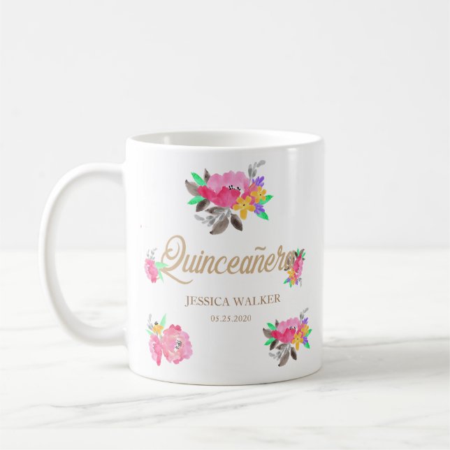 Mug Canne à Quinceanera rose et or chaud (Gauche)