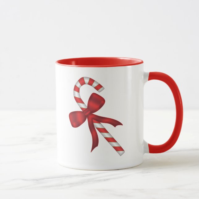 Mug Canne en bonbons de vacances de Noël avec noeud ro (Droite)