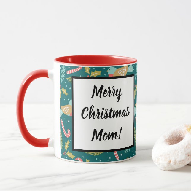 Mug Canneberges en canne houx rameaux oiseaux (Avec donut)