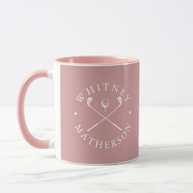 Mug Cannes de golf personnalisées avec nom Dusty Rose  (Gauche)
