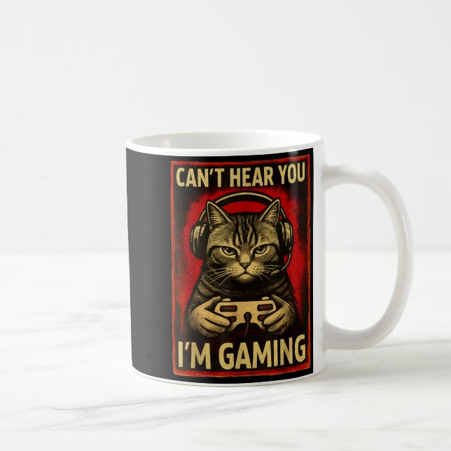 Mug Can't Hear You I'm Gaming Funny Gamer Cat Playing  (Droite)