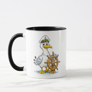Mug Capitaine de bateau de bande dessinée de mouette