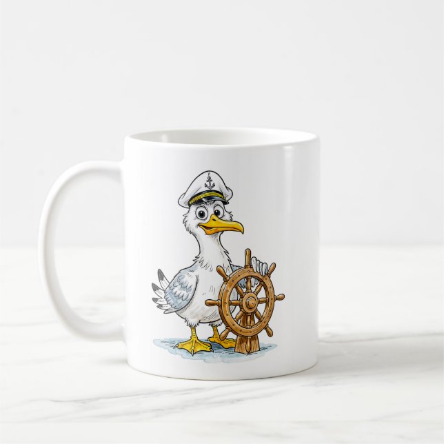 Mug Capitaine de bateau de bande dessinée mouette (Gauche)