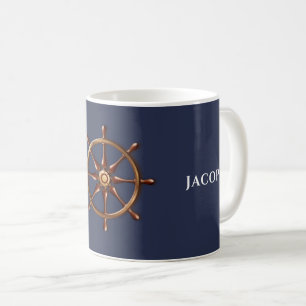 Mug Capitaine de bateau Nom personnalisé Blue Marine