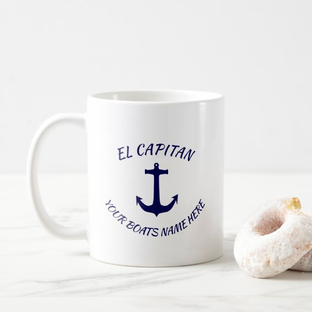 Mug Capitaine El Capitan Ancre bleue avec nom de batea (Avec donut)