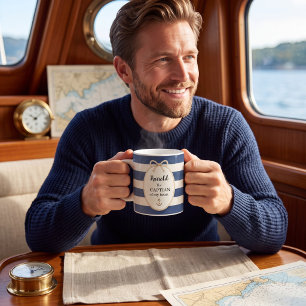 Mug Capitaine Naútico De Mon Cœur Nom De Script Ancre