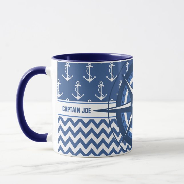 Mug Capitaines bleus et blancs nautiques de coutume de (Gauche)